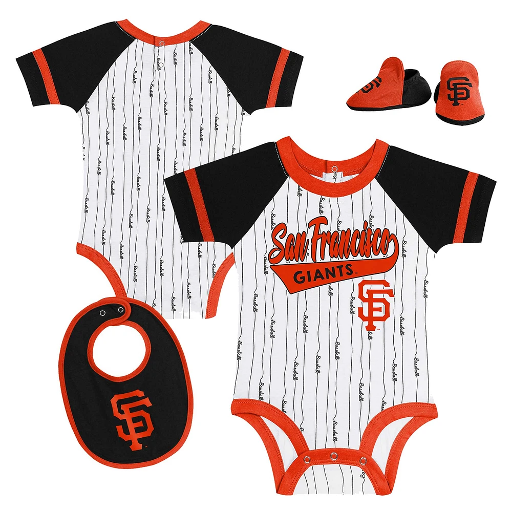 Newborn & Infant White San Francisco Giants Base Hitter Bodysuit, Bib Bootie Set