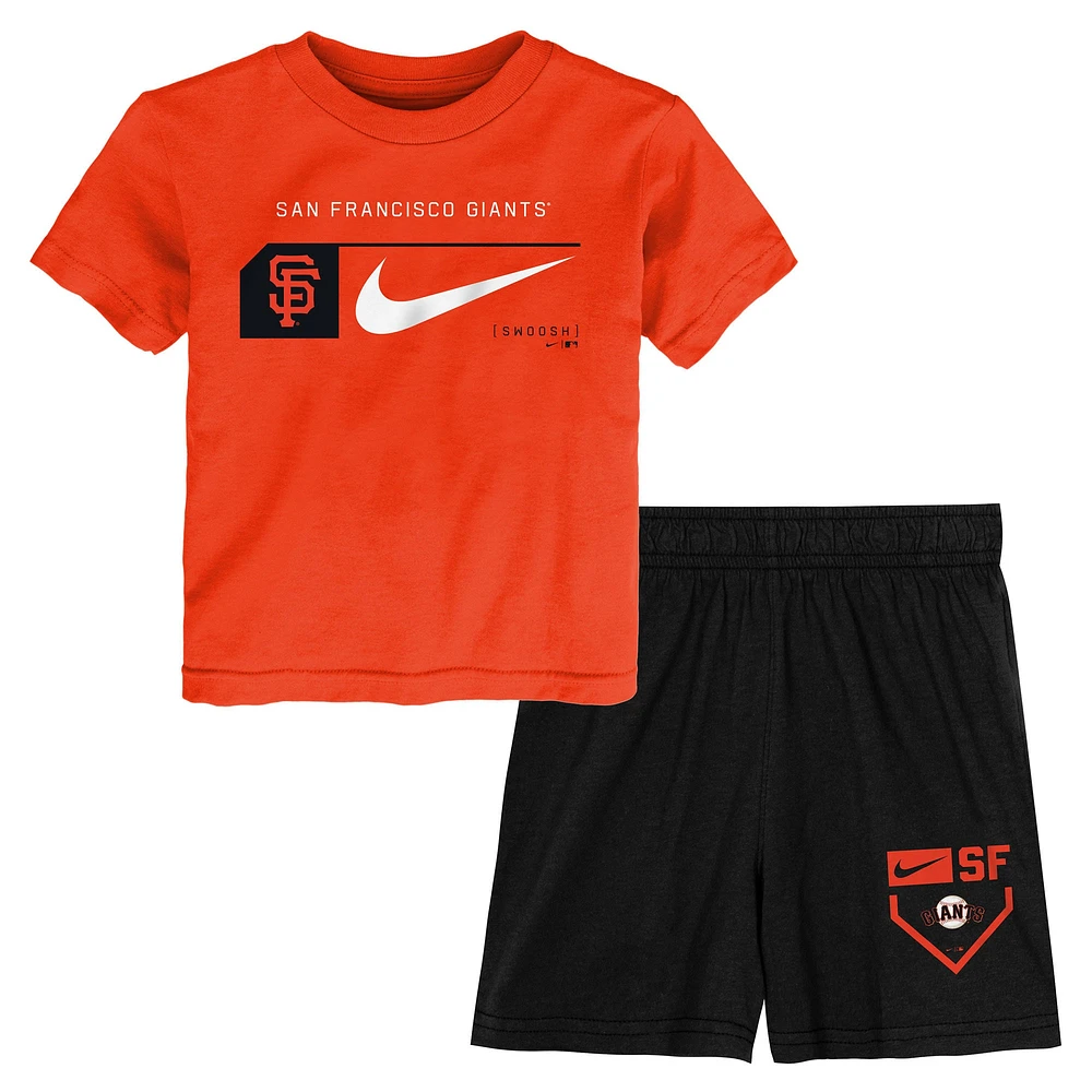 Ensemble t-shirt et short deux pièces Nike orange/noir pour enfants d'âge préscolaire San Francisco Giants