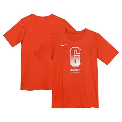 T-shirt Nike orange pour enfants d'âge préscolaire, San Francisco Giants City Connect, grand logo