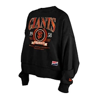 Women's New Era  Black San Francisco Giants Throwback Boxy Enzyme Wash Fleece Crewneck Pullover