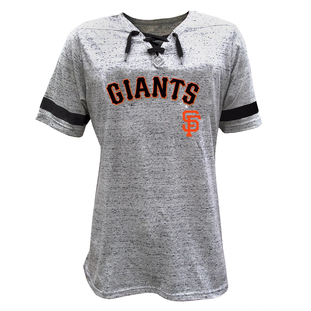 T-shirt moucheté à lacets gris chiné pour femme des Giants de San Francisco