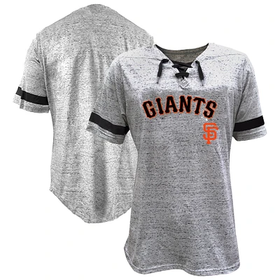 T-shirt moucheté à lacets gris chiné pour femme des Giants de San Francisco