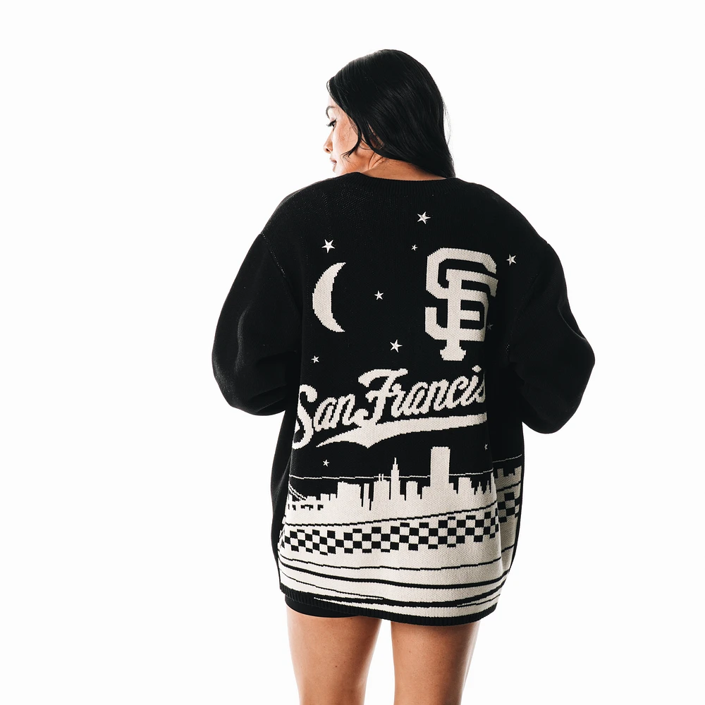 Women's The Wild Collective  Black San Francisco Giants Oversized Jacquard Full-Button Cardigan Sweater