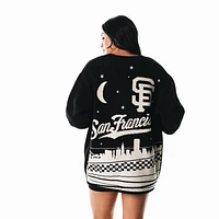 Women's The Wild Collective  Black San Francisco Giants Oversized Jacquard Full-Button Cardigan Sweater