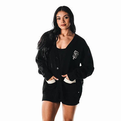 Women's The Wild Collective  Black San Francisco Giants Oversized Jacquard Full-Button Cardigan Sweater