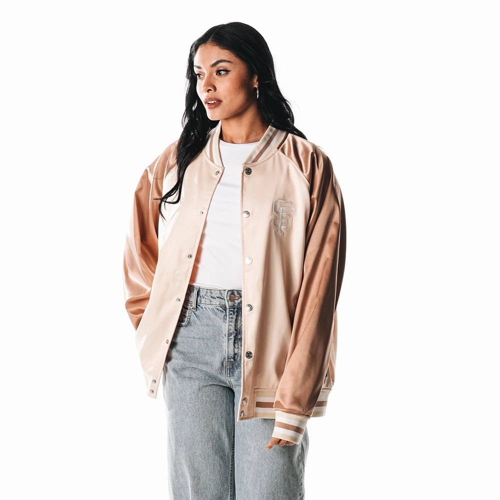 Women's The Wild Collective  Cream San Francisco Giants Oversized Satin Raglan Full-Snap Bomber Jacket