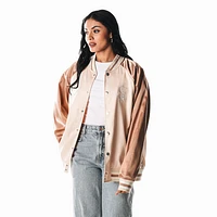 Women's The Wild Collective  Cream San Francisco Giants Oversized Satin Raglan Full-Snap Bomber Jacket