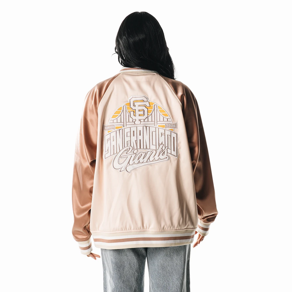 Women's The Wild Collective  Cream San Francisco Giants Oversized Satin Raglan Full-Snap Bomber Jacket