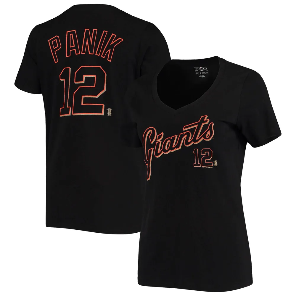 Women's 5th & Ocean by New Era Joe Panik Black San Francisco Giants Script Name and Number V-Neck T-Shirt