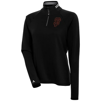 Women's Antigua  Black San Francisco Giants Milo Raglan Quarter-Zip Pullover Top