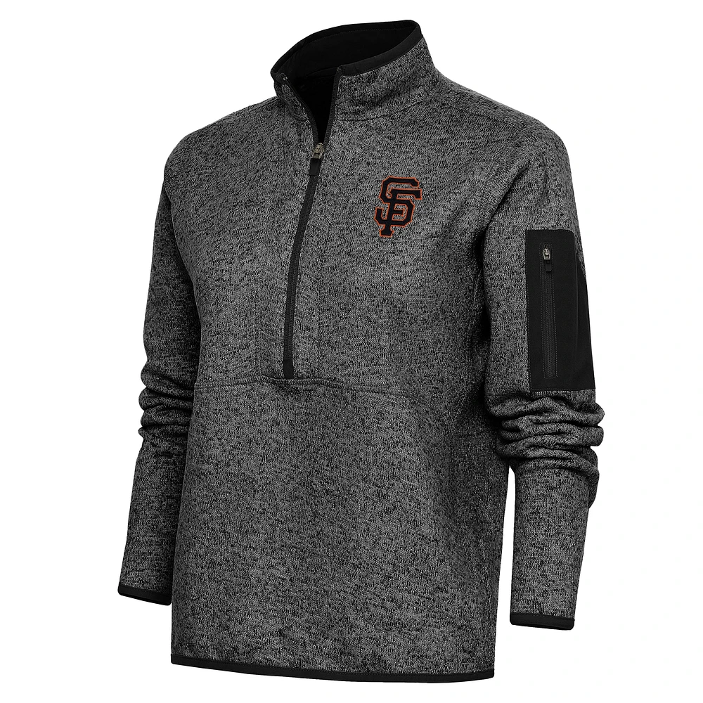 Women's Antigua Heather San Francisco Giants Logo Fortune Quarter-Zip Pullover Jacket
