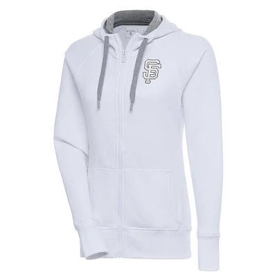 Sweat à capuche entièrement zippé brossé métallisé Antigua White San Francisco Giants pour femme