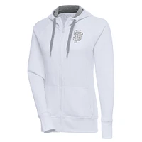Sweat à capuche entièrement zippé brossé métallisé Antigua White San Francisco Giants pour femme