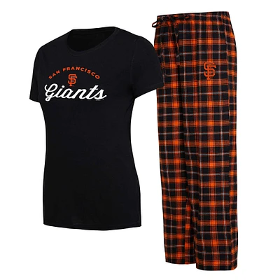 Ensemble de nuit Concepts Sport pour femmes, t-shirt et pantalon en flanelle, San Francisco Giants Arctic, noir/orange