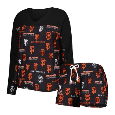 San Francisco Giants Concepts Sport Women's Breakthrough Long Sleeve V-Neck T-Shirt & Shorts Sleep Set - Black