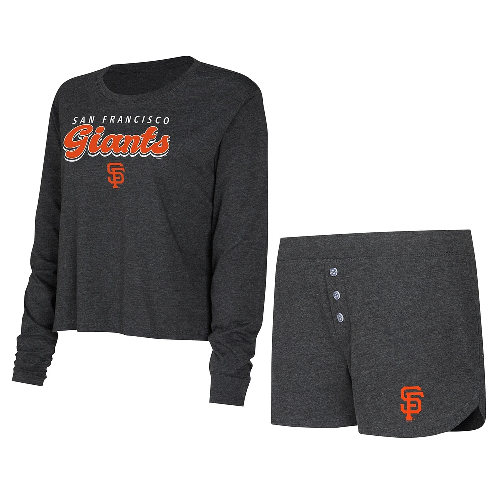 Women's Concepts Sport  Black San Francisco Giants Meter Knit Long Sleeve T-Shirt & Shorts Set