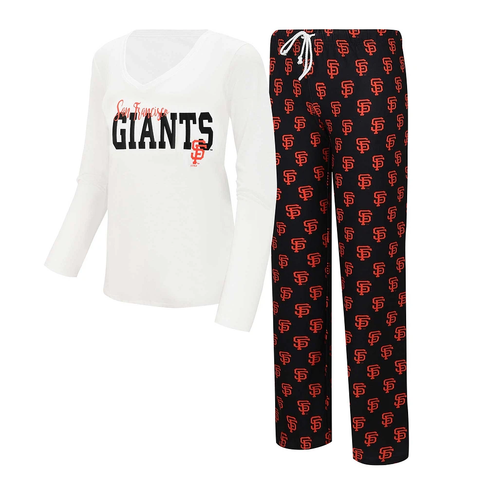 Ensemble de nuit Concepts Sport pour femmes, t-shirt à manches longues et pantalon jauge des Giants San Francisco, blanc/noir