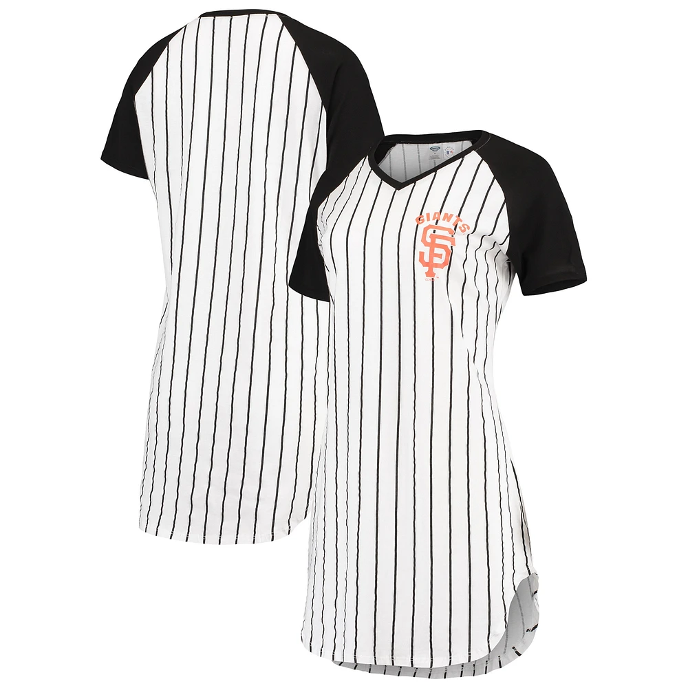 Chemise de nuit à col en V raglan Vigor Pinstripe pour femme Concepts Sport Blanc/noir San Francisco Giants