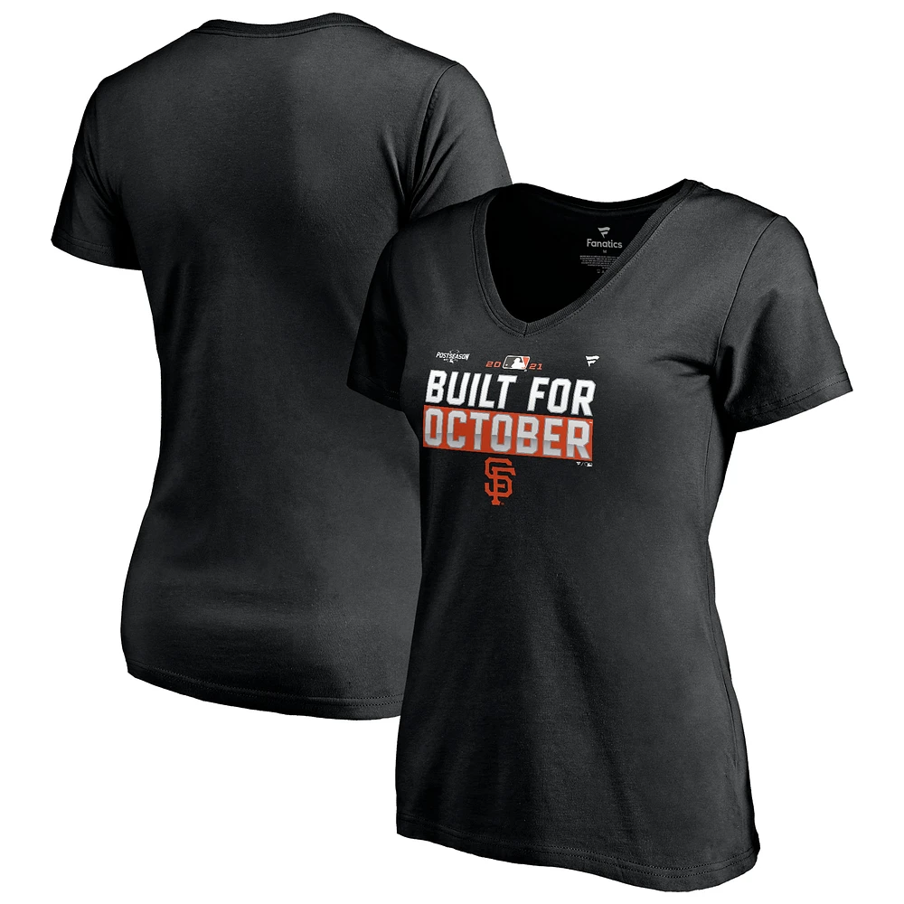 T-shirt à col en V grande taille pour femmes Fanatics Black San Francisco Giants 2021 Post-saison Vestiaire