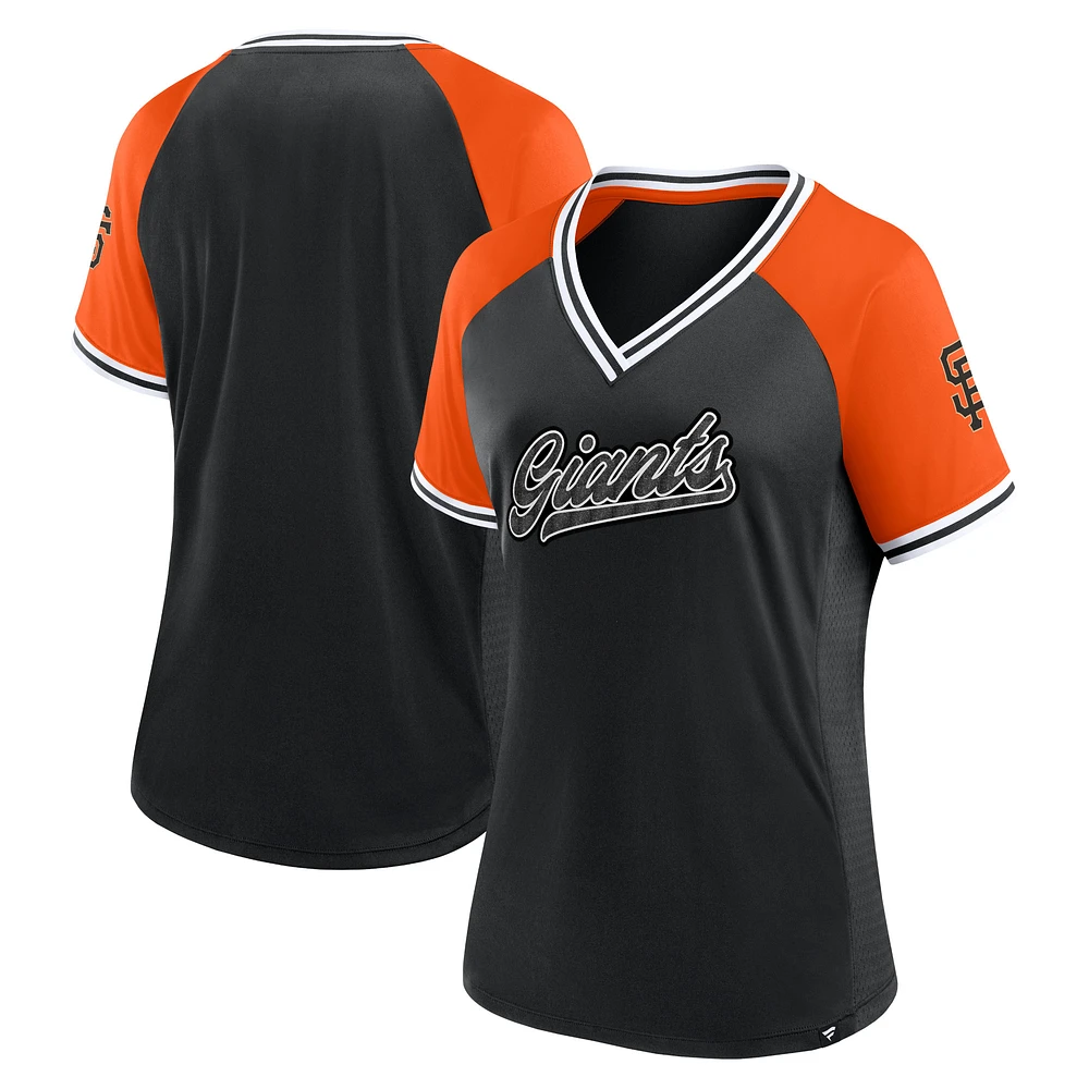 Women's Fanatics Black San Francisco Giants Glitz & Glam League Diva Raglan V-Neck T-Shirt