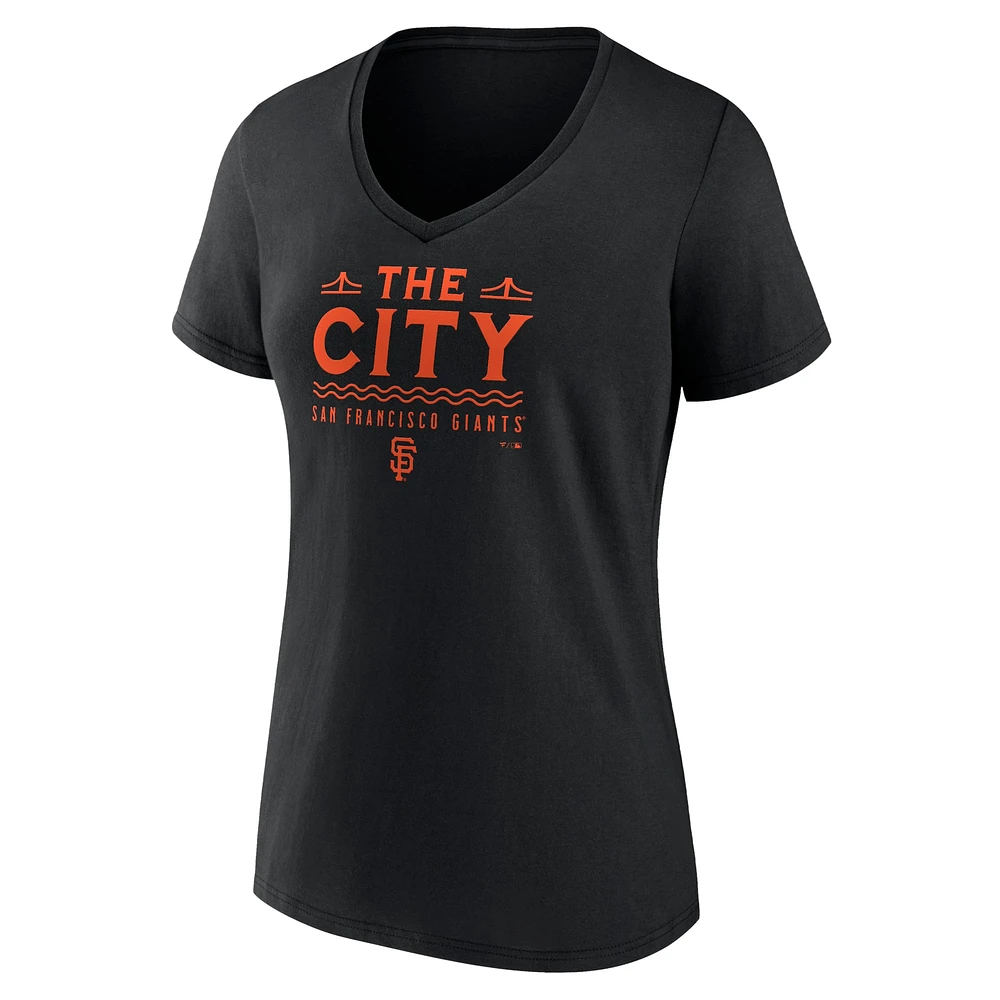 T-shirt noir à col en V Fanatics pour femmes Giants de San Francisco The City