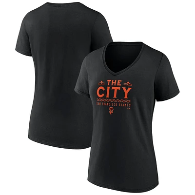 T-shirt noir à col en V Fanatics pour femmes Giants de San Francisco The City