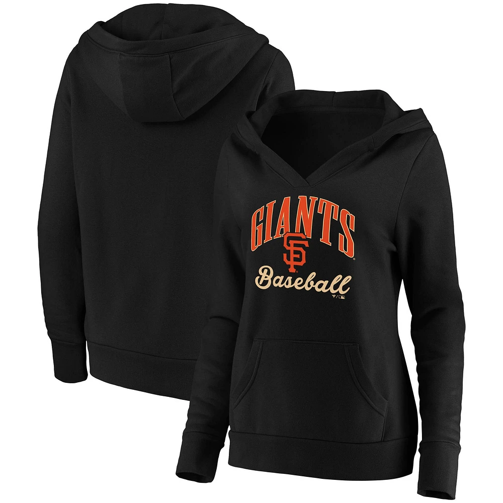 Women's Fanatics Black San Francisco Giants Victory Script Crossover Neck Pullover Hoodie