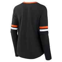 T-shirt à manches longues et lacets raglan pour femme Fanatics Black San Francisco Giants Won & Done