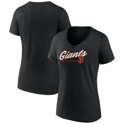 Women's Fanatics Branded White/Black San Francisco Giants Iconic Noise Factor Pinstripe V-Neck T-Shirt