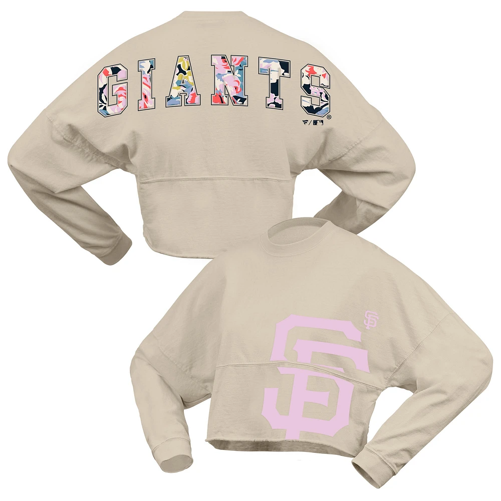 Women's Fanatics  Cream San Francisco Giants Floral Preppy Cropped Long Sleeve T-Shirt