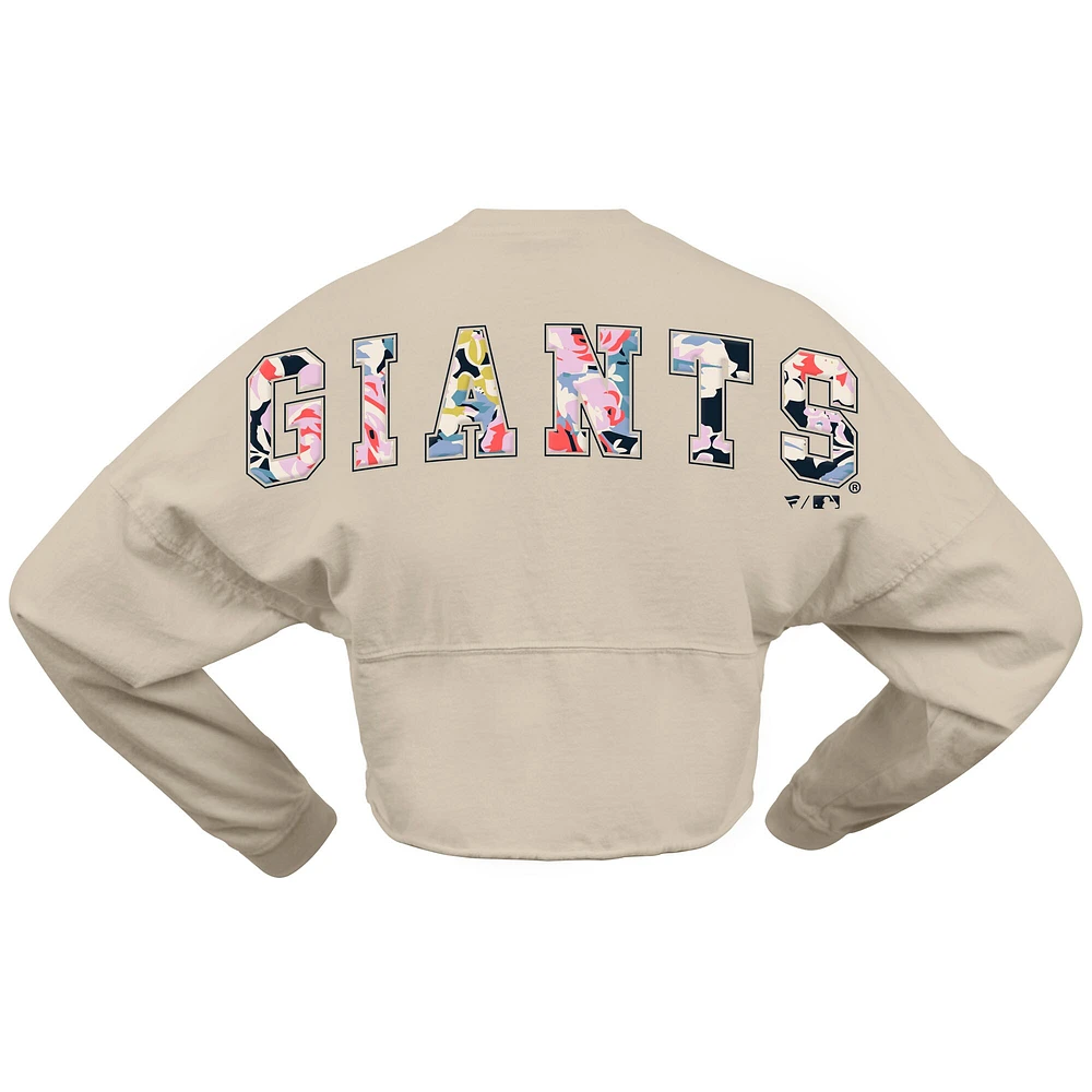 Women's Fanatics  Cream San Francisco Giants Floral Preppy Cropped Long Sleeve T-Shirt