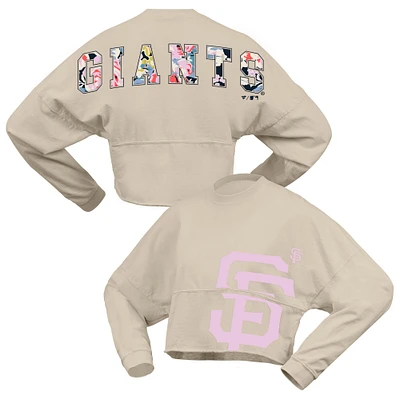 Women's Fanatics  Cream San Francisco Giants Floral Preppy Cropped Long Sleeve T-Shirt