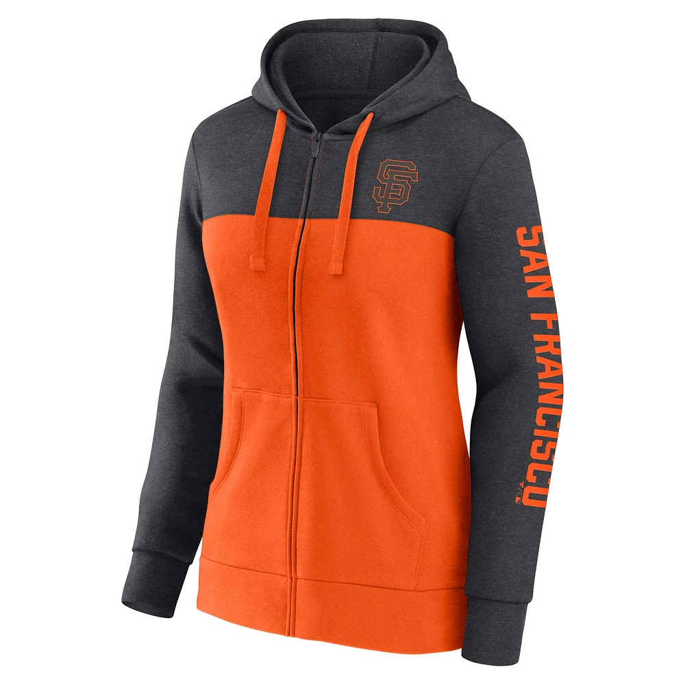 Women's Fanatics Heather Charcoal/Orange San Francisco Giants City Ties Hoodie Full-Zip Sweatshirt