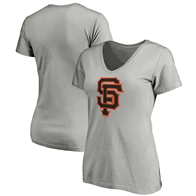 Women's Fanatics Heathered Gray San Francisco Giants Core Official Logo V-Neck T-Shirt