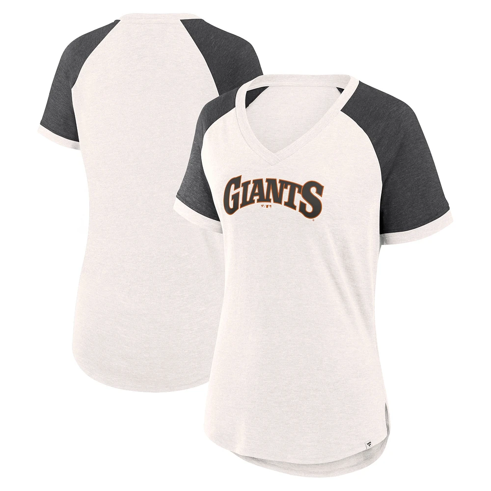 T-shirt en jersey à col V Fanatics pour femmes, blanc/noir, San Francisco Giants For the Team Slub Raglan