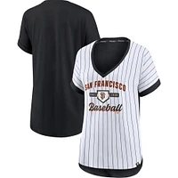 Women's Fanatics White/Black San Francisco Giants Iconic Noise Factor Pinstripe V-Neck T-Shirt