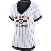 Women's Fanatics White/Black San Francisco Giants Iconic Noise Factor Pinstripe V-Neck T-Shirt