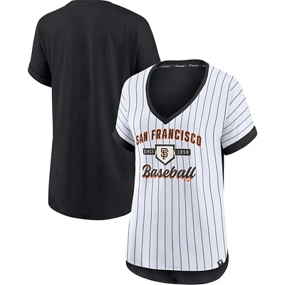 Women's Fanatics White/Black San Francisco Giants Iconic Noise Factor Pinstripe V-Neck T-Shirt