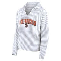 Women's Fanatics White San Francisco Giants Striped Fundamentals Notch Neck Pullover Hoodie