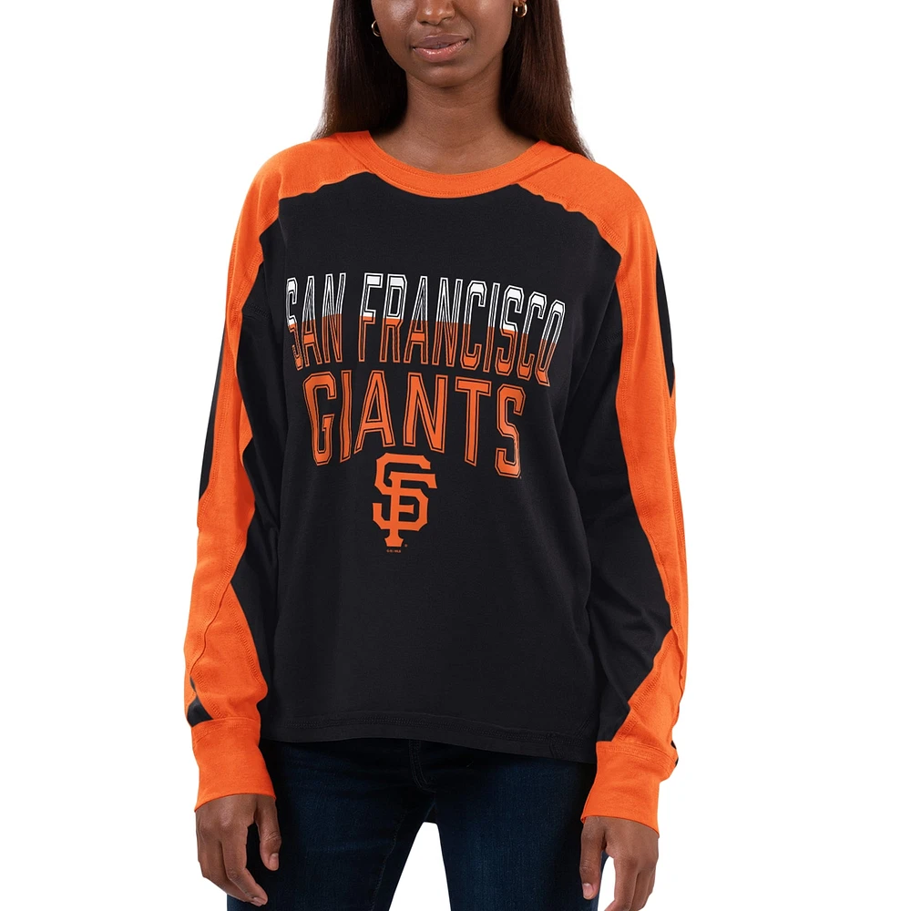 T-shirt à manches longues G-III 4Her par Carl Banks pour femmes, noir/orange, Smash Raglan des Giants de San Francisco