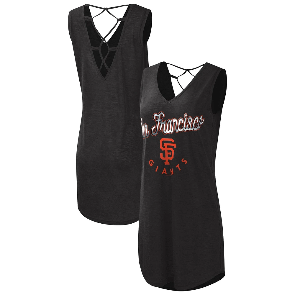 Women's G-III 4Her by Carl Banks Black San Francisco Giants Game Time Slub Beach V-Neck Cover-Up Dress