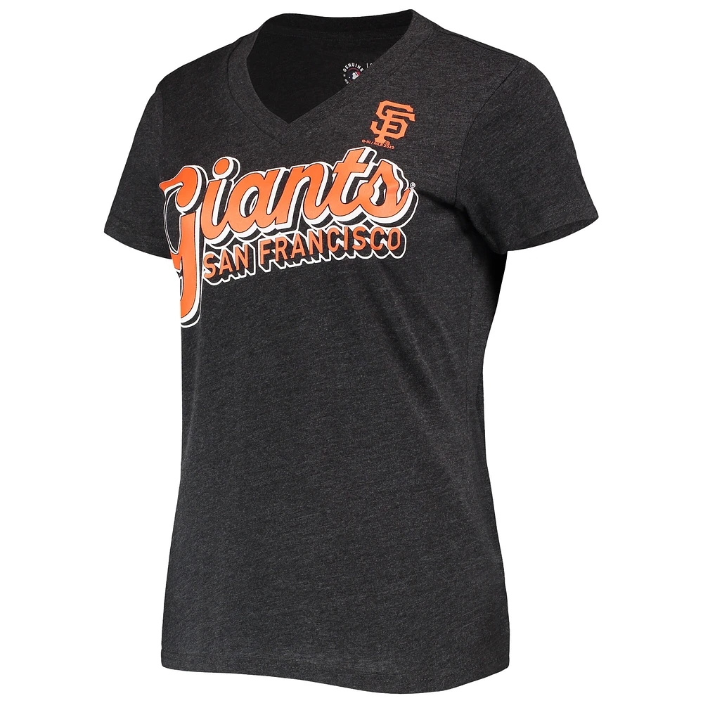 Women's G-III 4Her by Carl Banks Heathered Black San Francisco Giants First Place V-Neck T-Shirt