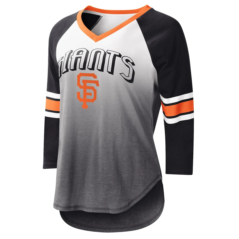 T-Shirt G-III 4Her by Carl Banks pour femme blanc/noir San Francisco Giants Raglan Lead-Off 3/4-Sleeve