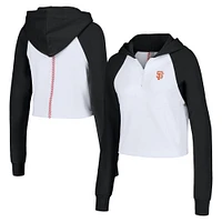 Women's Lusso White San Francisco Giants Jane Raglan Quarter-Zip Tri-Blend Cropped Pullover Hoodie