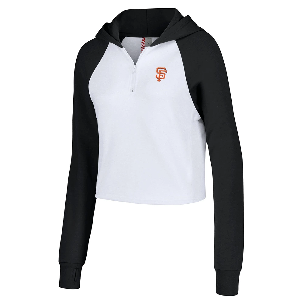 Women's Lusso White San Francisco Giants Jane Raglan Quarter-Zip Tri-Blend Cropped Pullover Hoodie