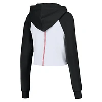 Women's Lusso White San Francisco Giants Jane Raglan Quarter-Zip Tri-Blend Cropped Pullover Hoodie