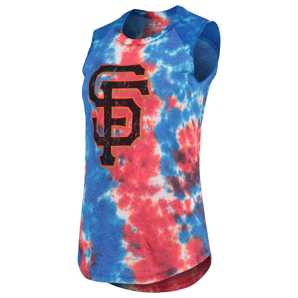 Women's Majestic Threads Red/Blue San Francisco Giants Tie-Dye Tri-Blend Muscle Tank Top