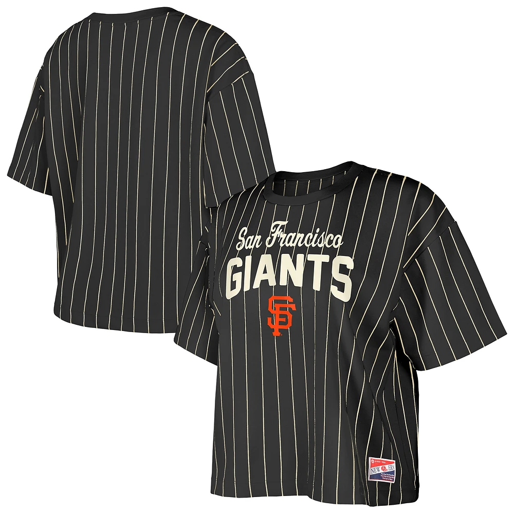 Women's New Era Black San Francisco Giants Cooperstown Collection Multiplier Pinstripe Cropped T-Shirt