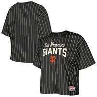 Women's New Era Black San Francisco Giants Cooperstown Collection Multiplier Pinstripe Cropped T-Shirt