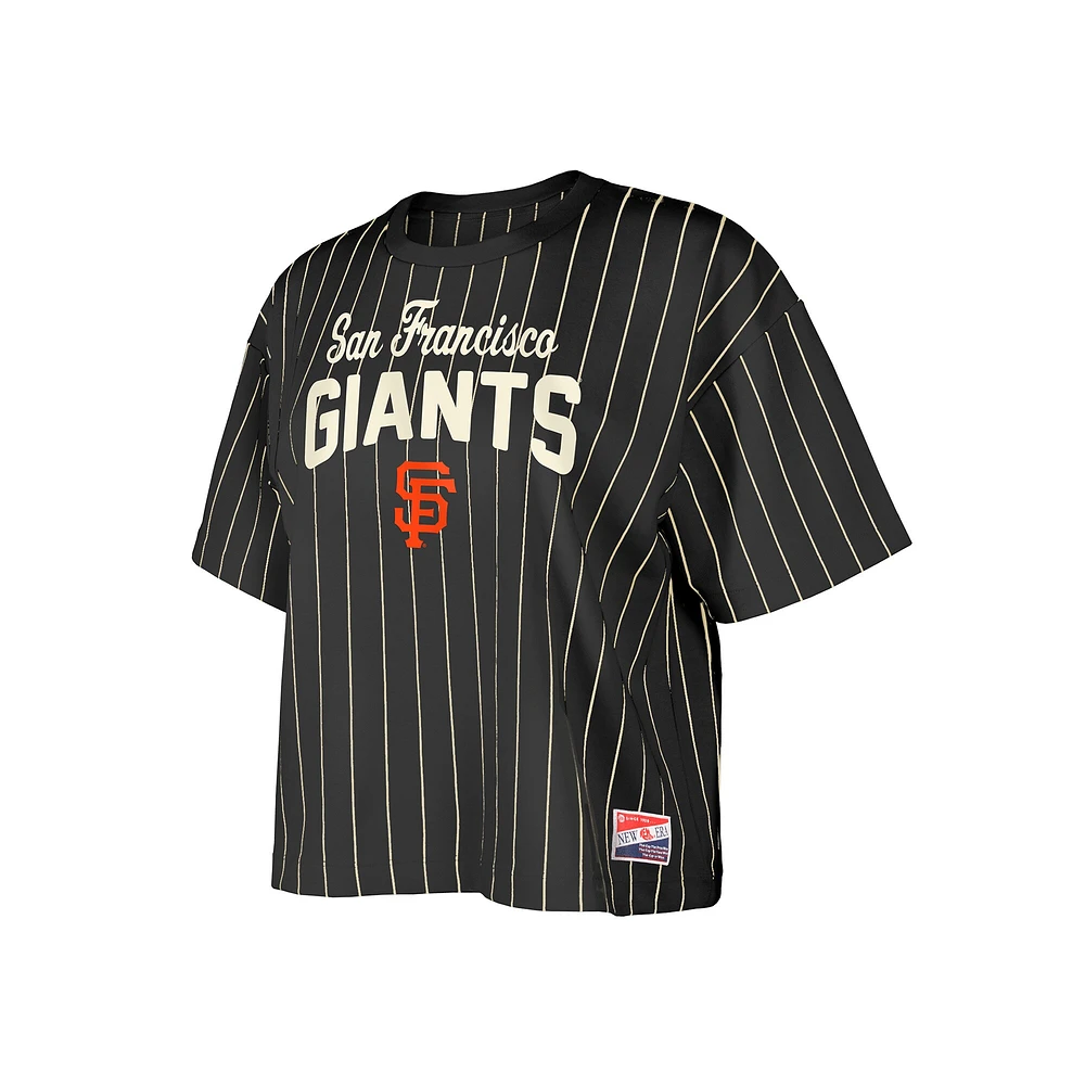 Women's New Era Black San Francisco Giants Cooperstown Collection Multiplier Pinstripe Cropped T-Shirt